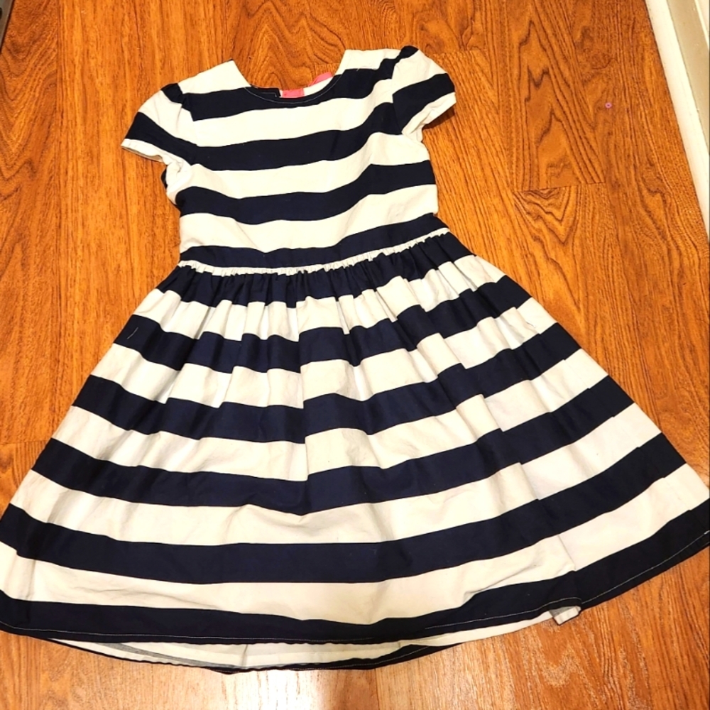Gymboree size 6 navy and white dress with pink bow in back